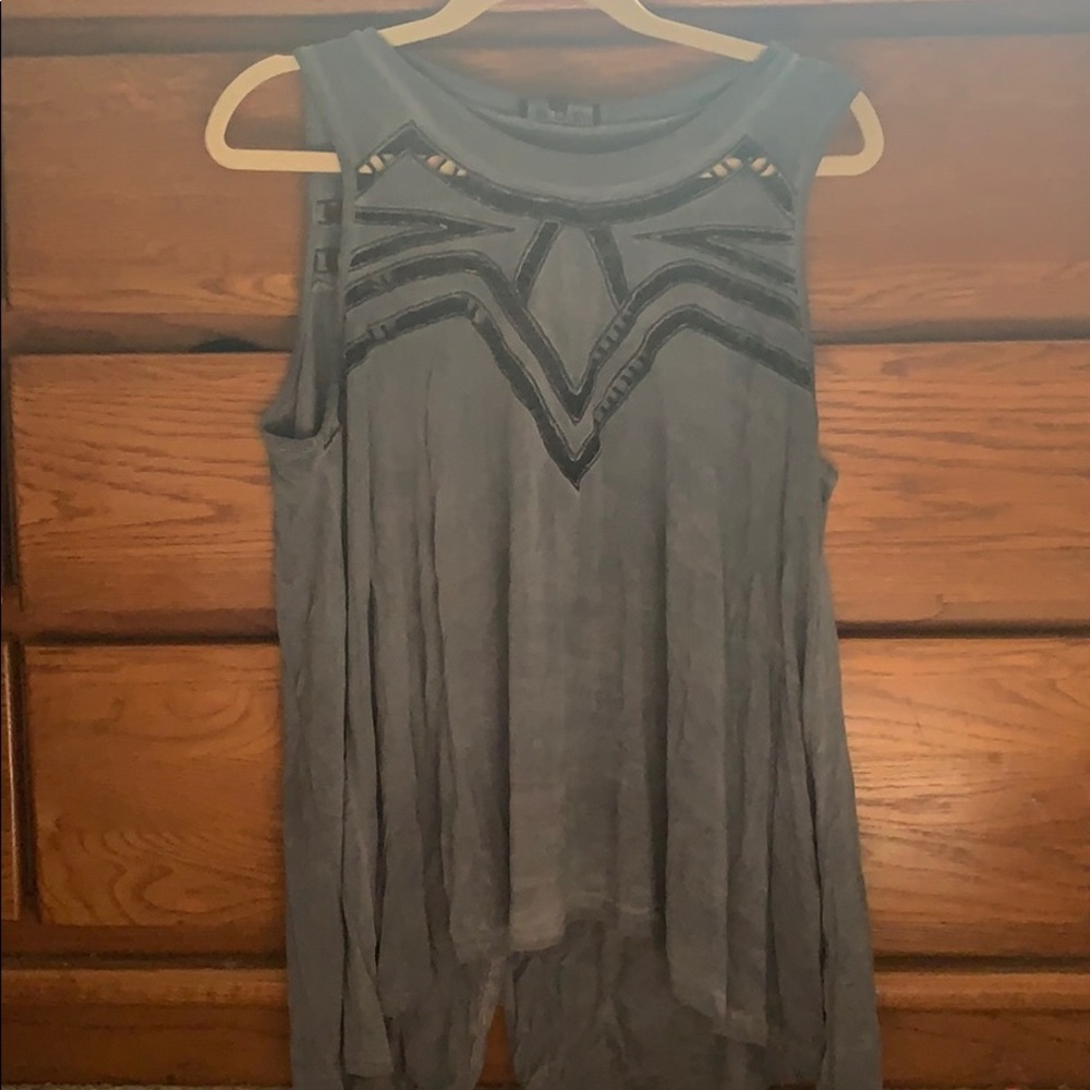 POL 🦋 Blue/grey cut out tank with cross back